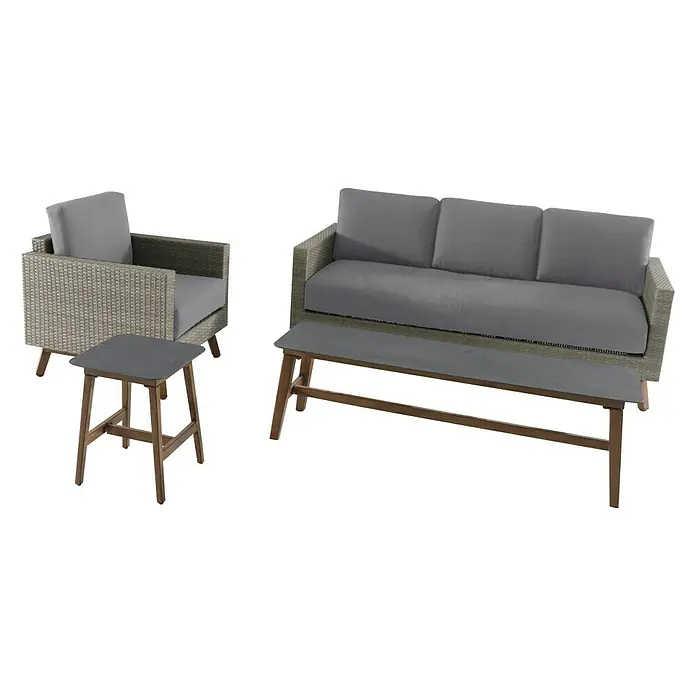 Sunfun Anika Loungemöbel-Set - 4 -tlg., Polyrattan, Aluminium, Hellgrau