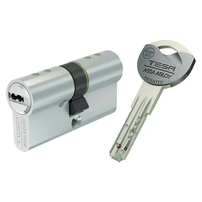 Tesa Assa Abloy Cilindro de perfil de seguridad TX80 - Número de llaves: 5 ud., Longitud total interior/exterior: 30/30 mm, Níquel