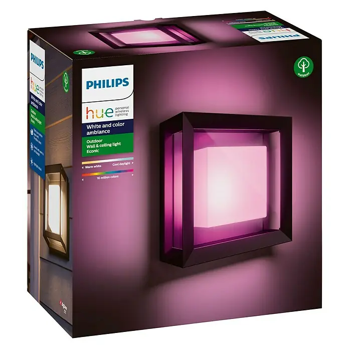 Philips Hue Aplique exterior LED Econic - 15 W, 11,5 x 26 x 26 cm, Negro, IP44