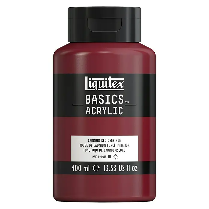 Liquitex Basics Acrylfarbe - Farbe: Kadmiumrot dunkel, 400 ml, Flasche - Vorderansicht