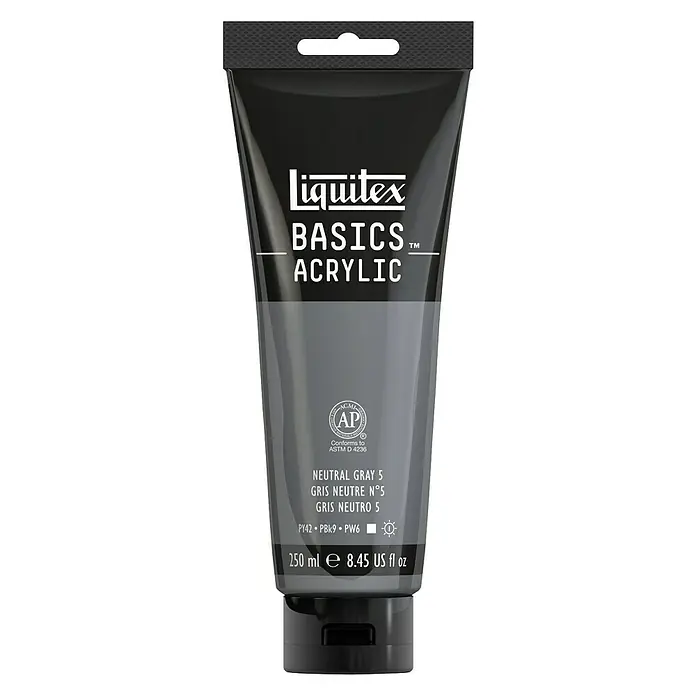 Liquitex Basics Akrilna boja - Boja: Neutralno siva br. 5, 250 ml, Tuba - Pogled sprijeda