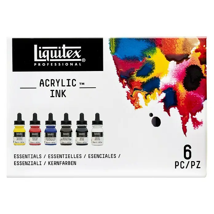 Liquitex Professional Zeichentinten-Set Essentials - Farbig sortiert, 6 Stk. x 30 ml, Flasche - Vorderansicht