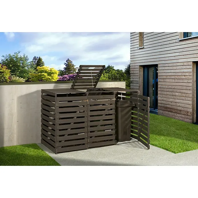 Weka Mülltonnenbox - Außenbreite inkl. Dachüberstand: 219 cm, Außentiefe inkl. Dachüberstand: 92 cm, Holz, Anthrazit, Geeignet für Anzahl Mülltonnen: 3 Stk. - Stimmungsaufnahme