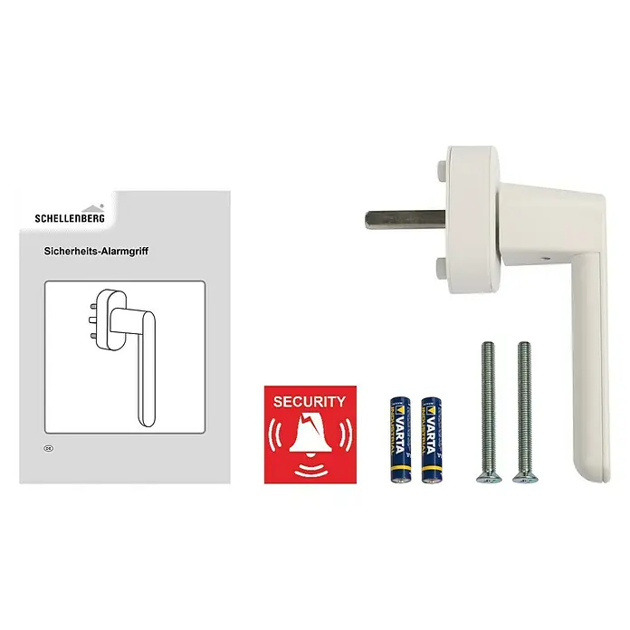 Schellenberg Alarm-Fenstergriff - Vierkantstift: 43 mm, Weiß, DIN Anschlag: Links/Rechts