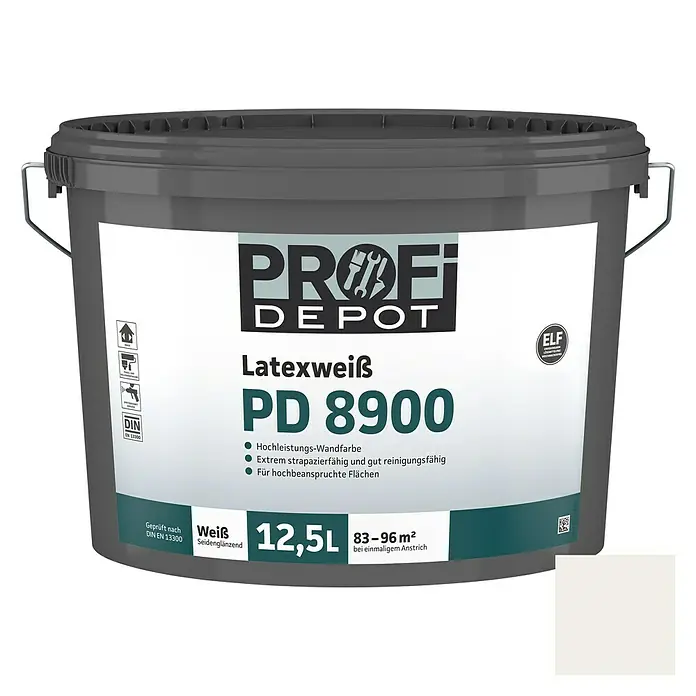 Profi Depot PD Latexfarbe Latexweiß PD 8900 - Weiß, Seidenglänzend, 12,5 l - Vorderansicht