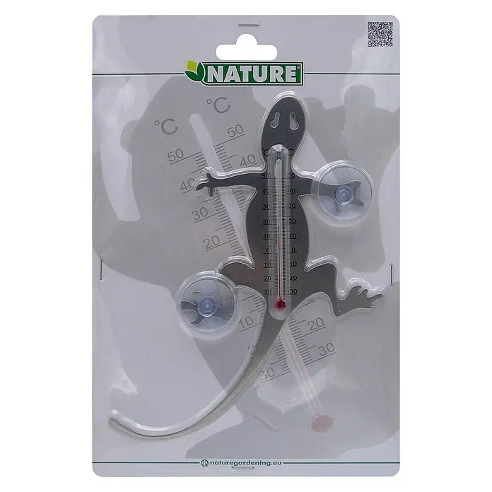 Nature Buitenthermometer met zuignappen Salamander - Hoogte: 27 cm, Roestvrij staal - Vooraanzicht