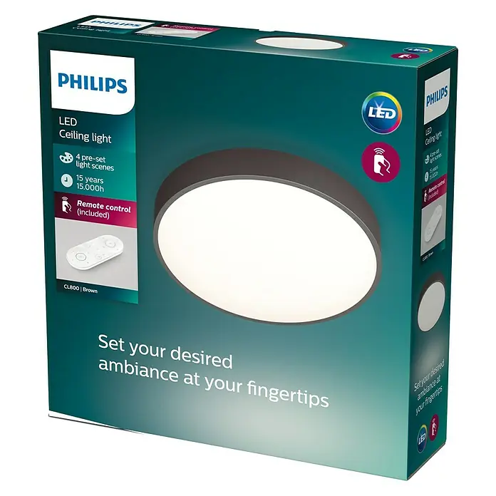 Philips Plafón LED redondo CL800 - 28 W, Ø x Al: 430 mm x 8 cm, Marrón, Blanco neutro