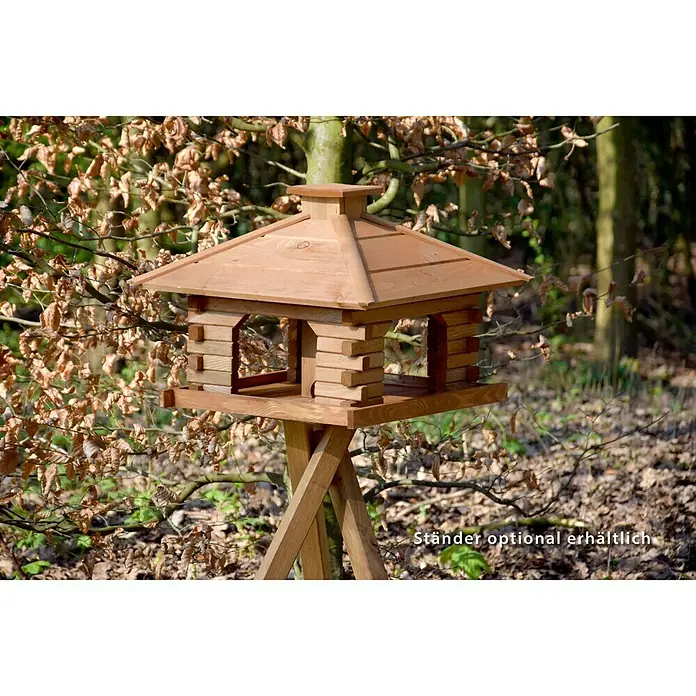 Dobar Vogelfutter Blockhaus - L x B x H: 50 x 50 x 38 cm, Braun, Mit Silo - Stimmungsaufnahme