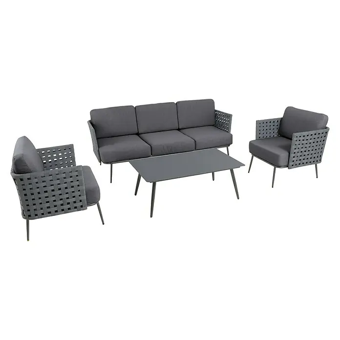 Set lounge namještaja Beltano - 4-dij., Čelik, Sigurnosno staklo, Antracit