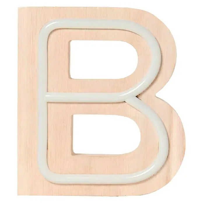 Letra LED neón de madera - B, Madera, Color de luz: Blanco neutro