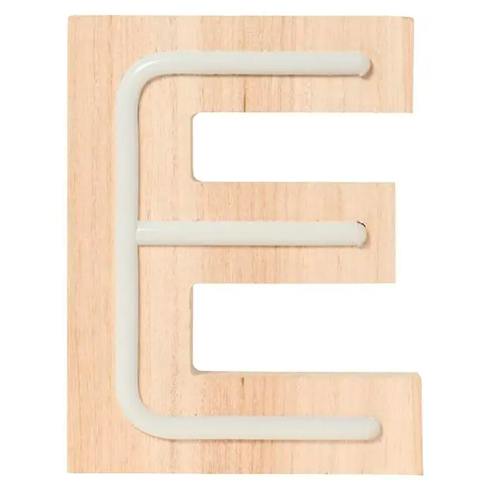 Letra LED neón de madera - E, Madera, Color de luz: Blanco neutro