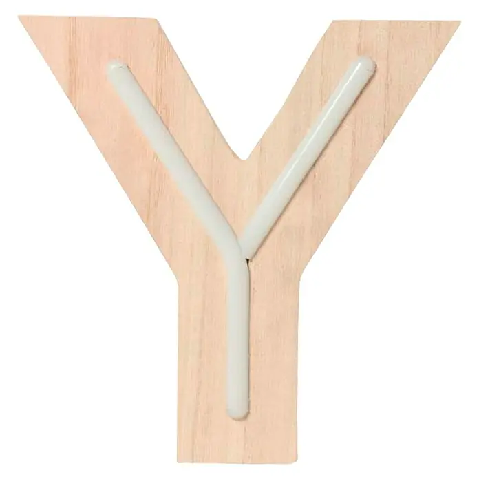 Letra LED neón de madera - Y, Madera, Color de luz: Blanco neutro