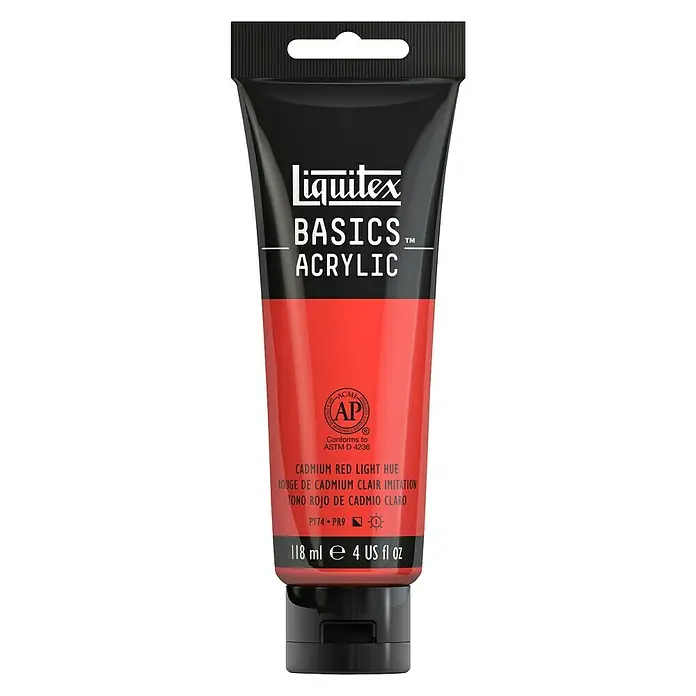 Liquitex Basics Acrylfarbe - Farbe: Kadmiumrot hell, 118 ml, Tube - Vorderansicht