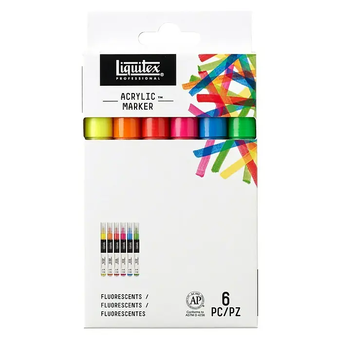 Liquitex Professional Set markera Paint Marker Fluo - 6 Kom., 2 mm, Pravokutni vrh - Pogled sprijeda