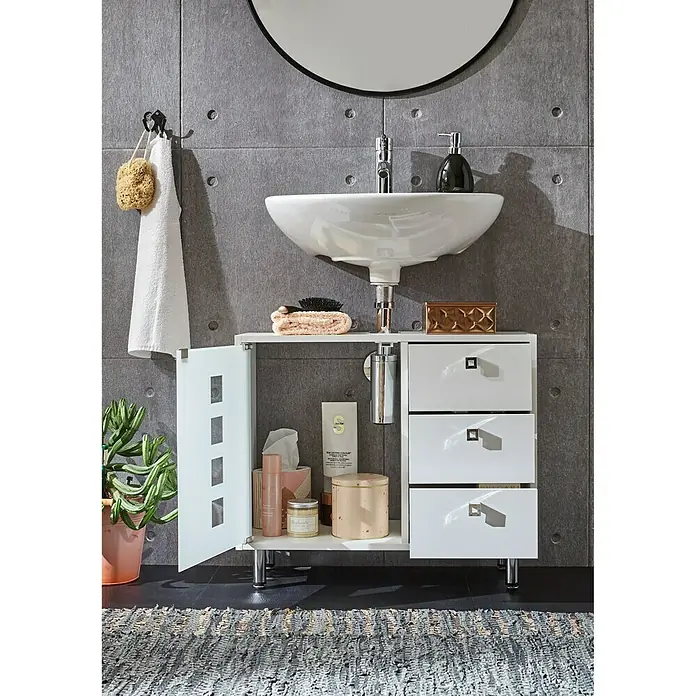 Riva Waschtischunterschrank Quadro - 67 x 29,5 x 58,5 cm, Weiß, Matt - Vorderansicht