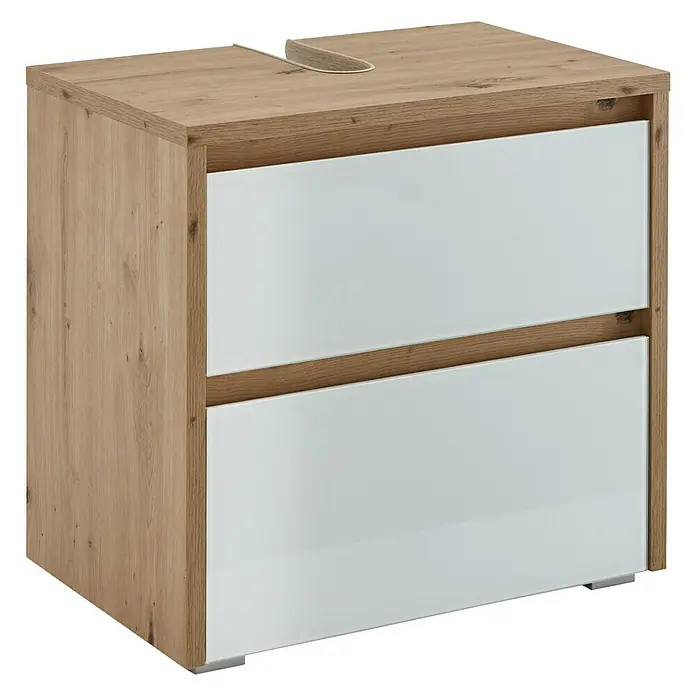 Riva Waschtischunterschrank Glass - 60,8 x 40 x 58 cm, Eiche Nachbildung, Weiß