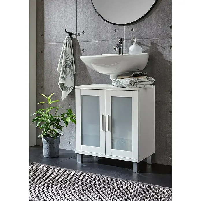 Riva Kupaonski ormarić Satinato - 57 x 33 x 63 cm, Bijele boje, Mat - Pogled s lijeve strane