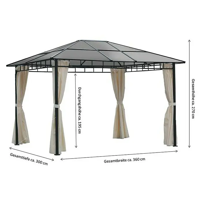 Leco Pavillon Profi Light - L x B: 360 x 300 cm, Graubraun, Anthrazit