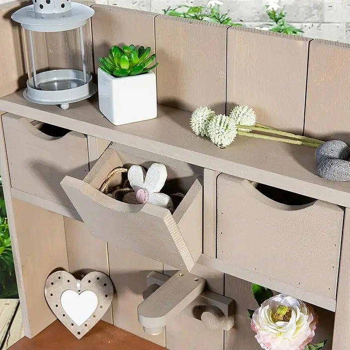 Muddy Buddy Matschküche Explorer - L x B x H: 102 x 40 x 105 cm, Nadelholz, Warmgrau - Detailaufnahme