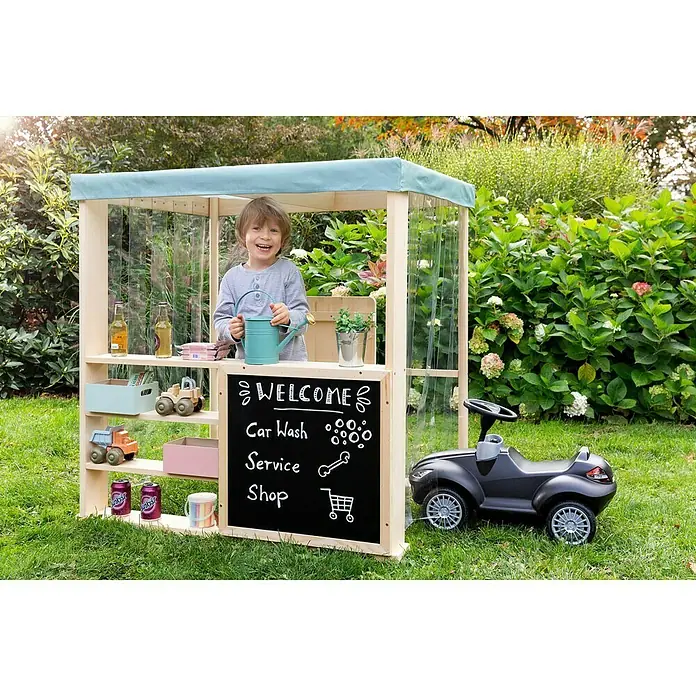 Muddy Buddy Kinder-Kaufladen Bubble Catcher - L x B x H: 115 x 90 x 115 cm, Holz, Salbeigrün/Natur - Stimmungsaufnahme