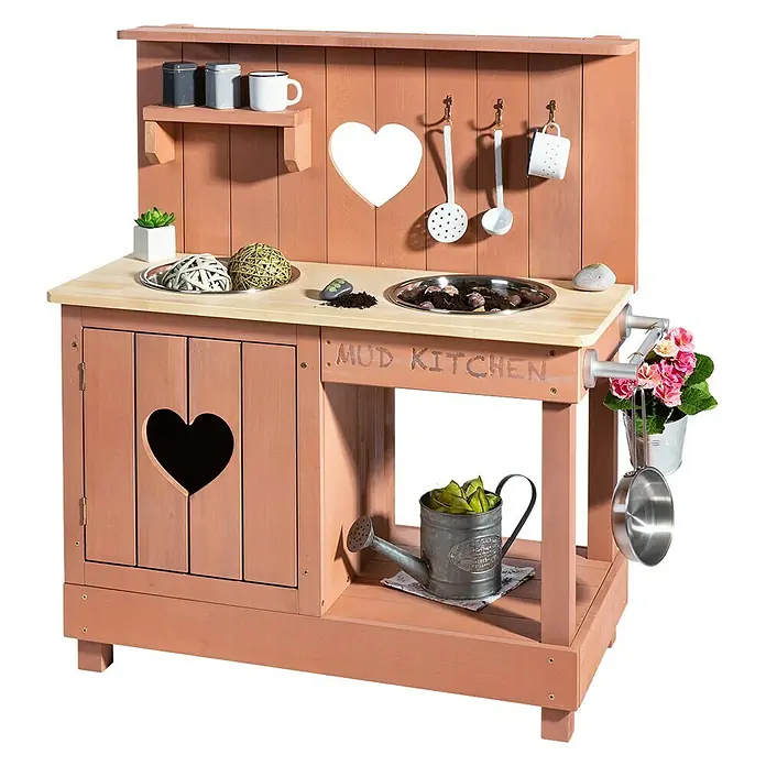Muddy Buddy Matschküche Adventurer Heart - L x B x H: 80 x 40 x 90 cm, Zypresse, Puderrosa - Vorderansicht