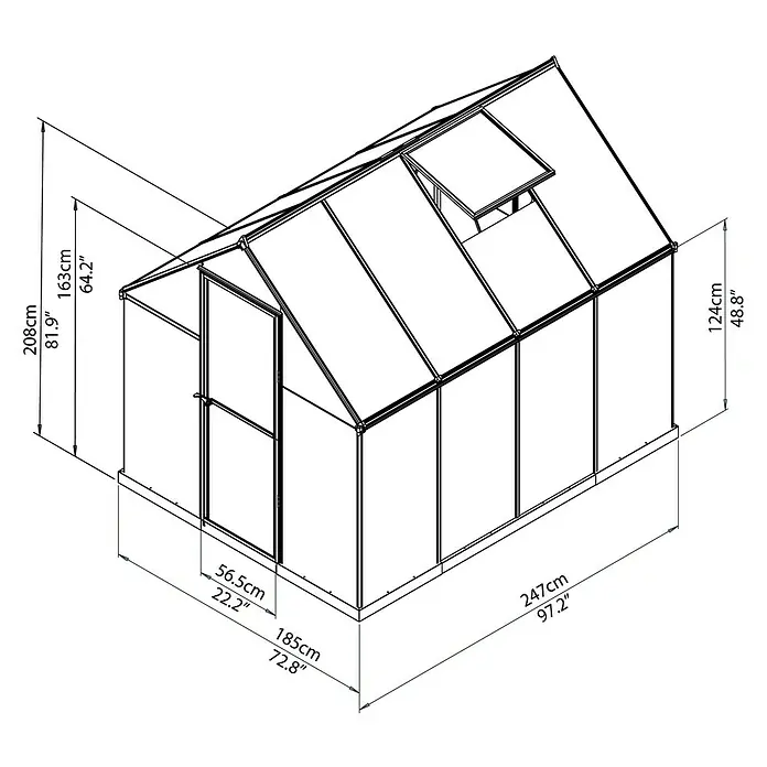 Palram – Canopia Gewächshaus Mythos 6x8 - 247 x 185 x 208 cm, Silber/Transparent - Vorderansicht