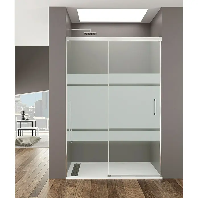 GME Mampara de ducha frontal Basic Frost - An x Al: 135 x 195 cm, Anodizado, 6 mm, Plata brillo