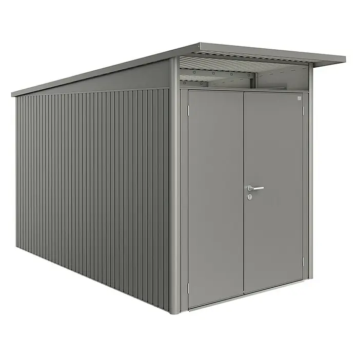 Biohort Gerätehaus AvantGarde A4 - 180 cm, 380 cm, Stahl, Quarzgrau, Doppeltür - Linke Seitenansicht