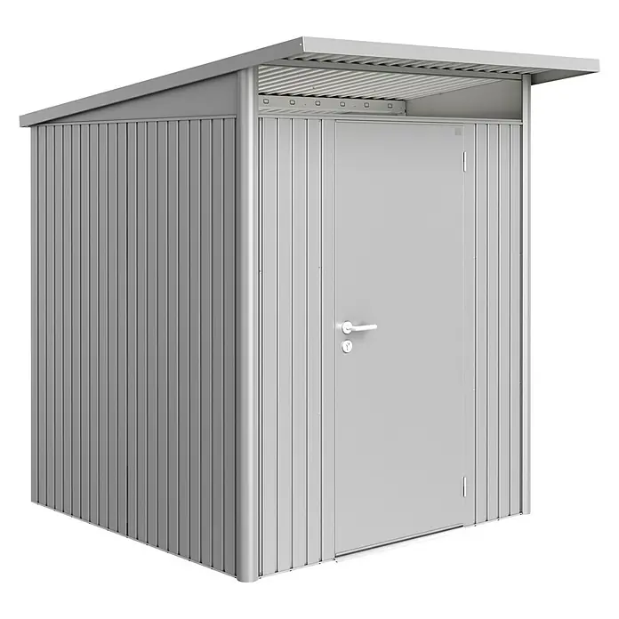Biohort Gerätehaus AvantGarde - 180 cm, 220 cm, Stahl, Silber Metallic, Einzeltür - Linke Seitenansicht