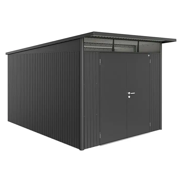 Biohort Gerätehaus AvantGarde - 260 cm, 380 cm, Stahl, Dunkelgrau Metallic, Doppeltür - Linke Seitenansicht
