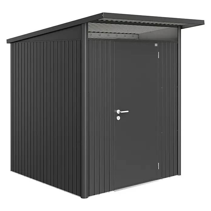 Biohort Gerätehaus AvantGarde - 180 cm, 220 cm, Stahl, Dunkelgrau Metallic, Einzeltür - Linke Seitenansicht