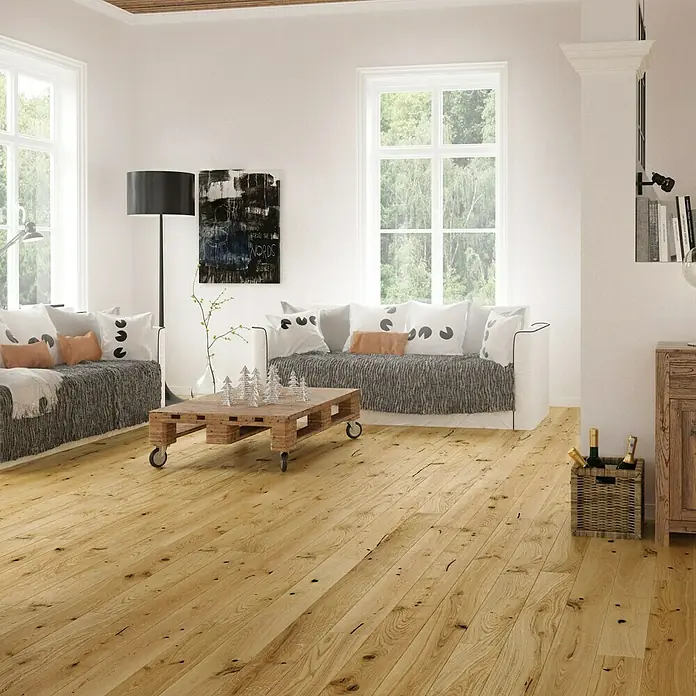 Fertigparkett Eiche Vintage geölt - 1.092 x 130 x 14 mm, Landhausdiele - Stimmungsaufnahme