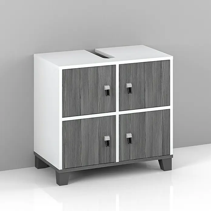 Riva Waschtischunterschrank Leather - 62,2 x 33,7 x 58 cm, Weiß, Silbergrau - Vorderansicht