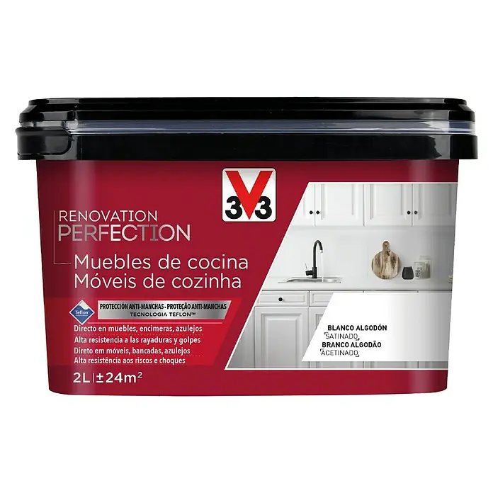 V33 Esmalte Cocinas Renovation Perfection - Blanco algodón, 2 l, Satinado