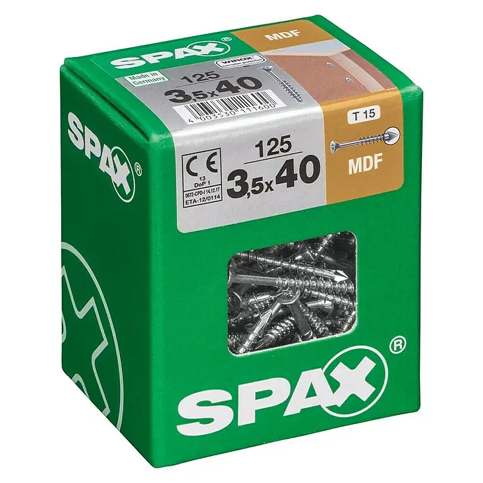 Spax MDF vijak T-STAR plus - 3,5 x 40 mm, Površina WIROX, 125 kom, Djelomični navoj - Pogled s lijeve strane