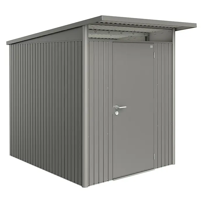 Biohort Gerätehaus AvantGarde A2 - 180 cm, 260 cm, Stahl, Quarzgrau Metallic, Einzeltür - Linke Seitenansicht