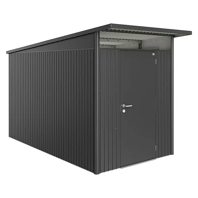Biohort Gerätehaus AvantGarde A4 - 180 cm, 380 cm, Stahl, Dunkelgrau Metallic, Einzeltür - Linke Seitenansicht