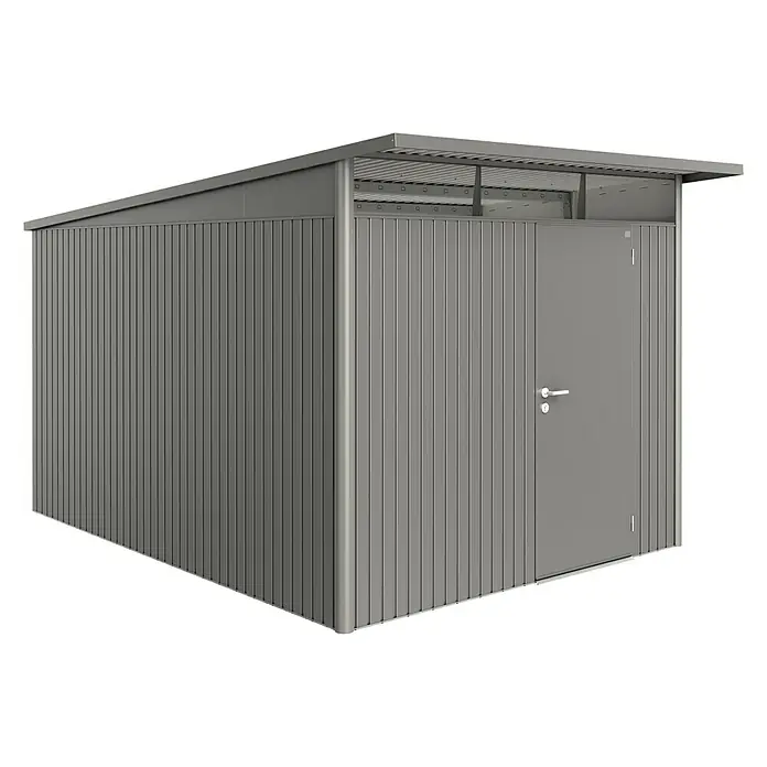 Biohort Gerätehaus AvantGarde - 260 cm, 380 cm, Stahl, Quarzgrau Metallic, Einzeltür - Linke Seitenansicht