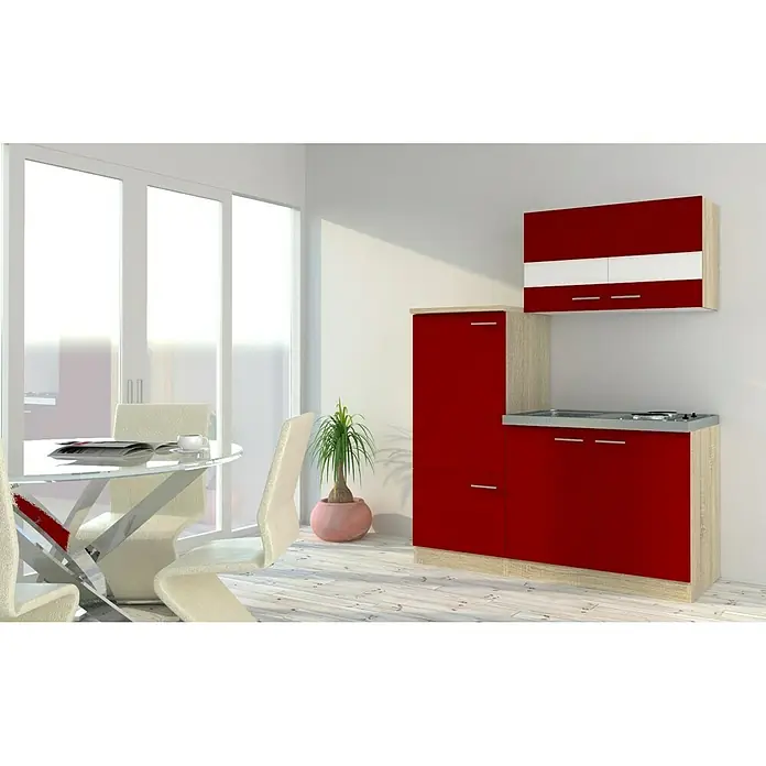 Respekta Singleküche KB160ESR - Breite: 160 cm, Mit Duo-Kochmulde, Rot