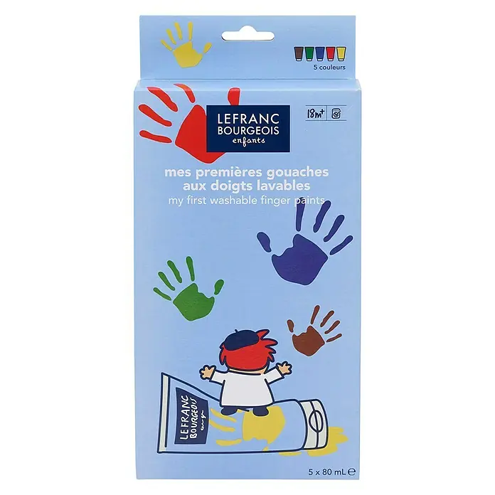 Lefranc & Bourgeois Gouachefarben-Set Fingerfarben-Set - 5 Stk. x 80 ml, 1 x Braun, 1 x Grün, 1 x Blau, 1 x Rot, 1 x Gelb - Vorderansicht