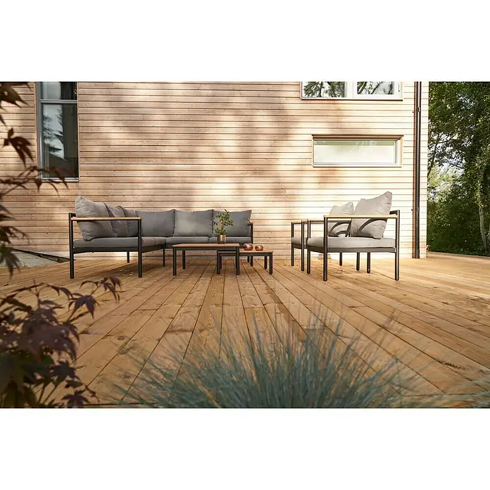 SENSUM Conjunto de muebles Bergby - 3 piezas, Aluminio/Eucalipto, Antracita/Roble claro