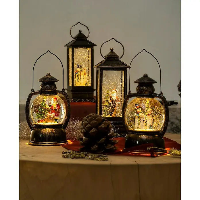 Konstsmide Led-sneeuwlantaarn Bolvormige lantaarn met kerstman - Binnen, 1 lamp, l x b x h: 12,7 x 10,8 x 20 cm, Werkt op batterijen - Vooraanzicht
