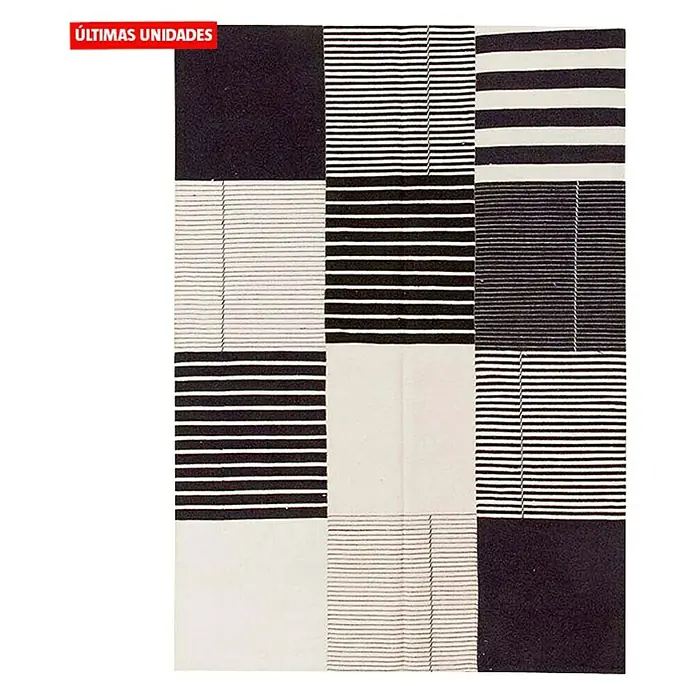 Alfombra Kilim Ardecor India - Blanco/Negro, 150 x 100 cm, Lana