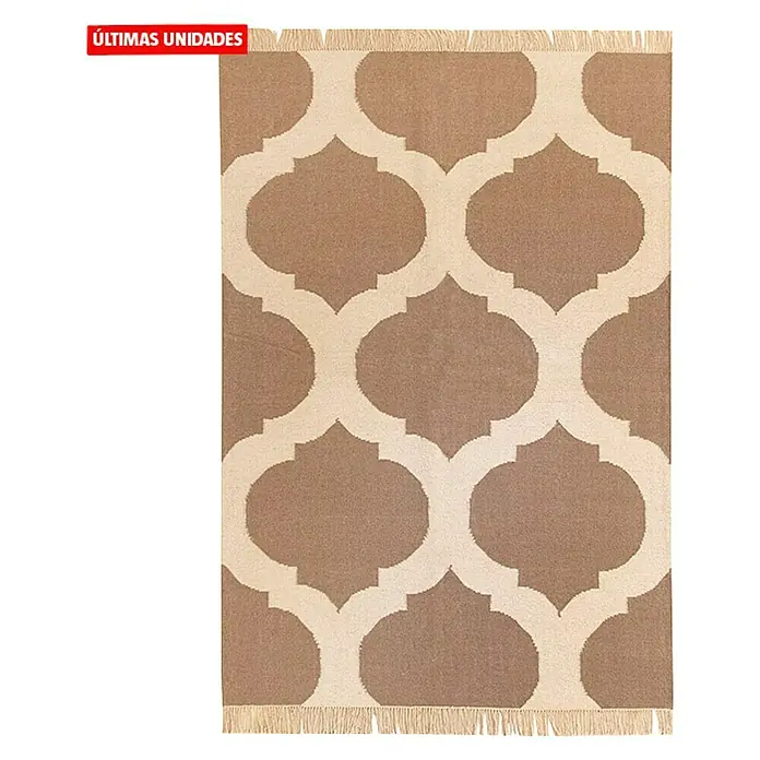 Alfombra Kilim moderna - Beige/Marrón, 200 x 140 cm, Lana