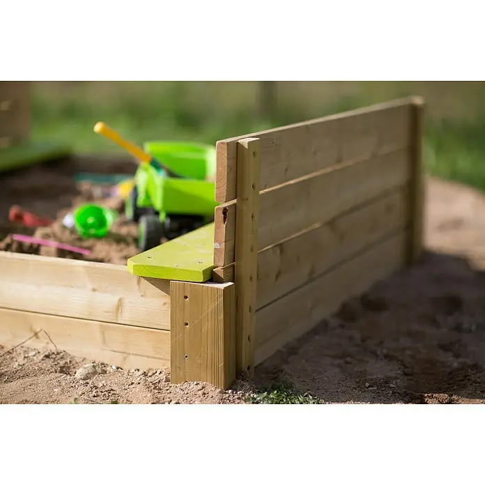 Wendi Toys Sandkasten Deluxe - 120 x 120 x 25 cm, Natur/Grün - Detailaufnahme