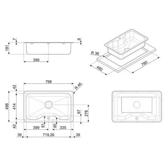 Smeg Fregadero encastrable LYG800 - 49,8 x 79,8 cm, Cromo