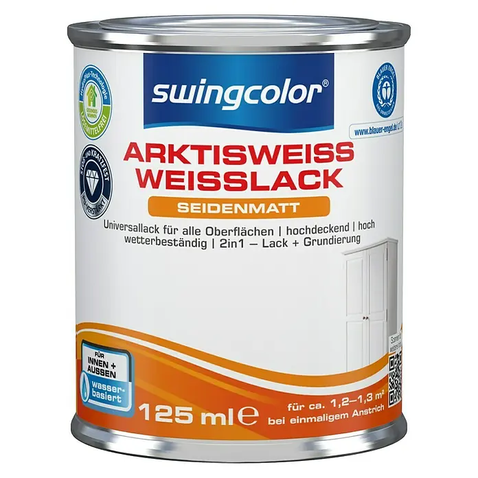 swingcolor Weißlack Arktisweiß - Schneeweiß, 125 ml, Seidenmatt - Vorderansicht