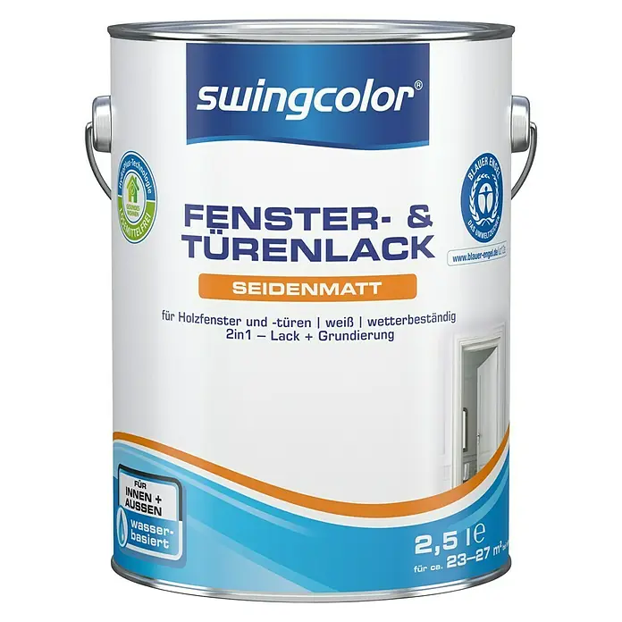 swingcolor Fenster- & Türenlack Acryl - Weiß, 2,5 l, Seidenmatt - Vorderansicht