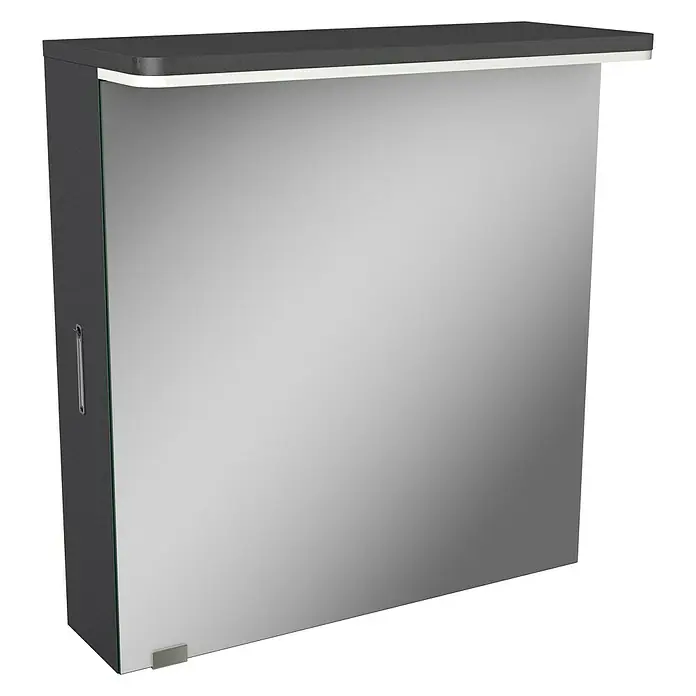 Modern 3.0 LED-Spiegelschrank - B x H: 60 x 68,4 cm, Links, Mit Beleuchtung, Spanplatte, Grafit - Linke Seitenansicht