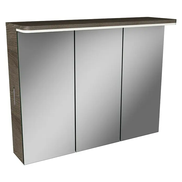 Modern 3.0 LED-Spiegelschrank - B x H: 80 x 68,4 cm, Mit Beleuchtung, Spanplatte, Eiche Maron - Linke Seitenansicht
